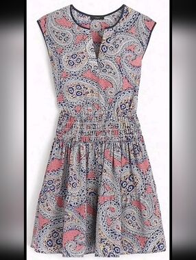 J.Crew Paisley Silk Boho Silk Mini Size 6 Smocked Waist Sleeveless Y2K Summer